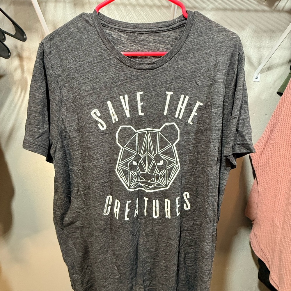 Save the Creatures Bear Shirt Gray Graphic Tee XL Unisex Geometric Animal - Picture 1 of 2
